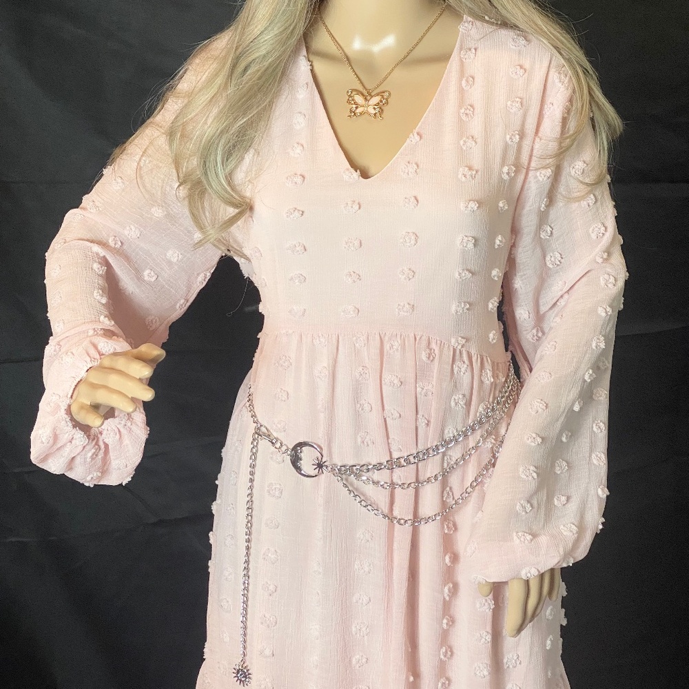 JODIFL Sz M Pink V Neck Babydoll Dress EUC